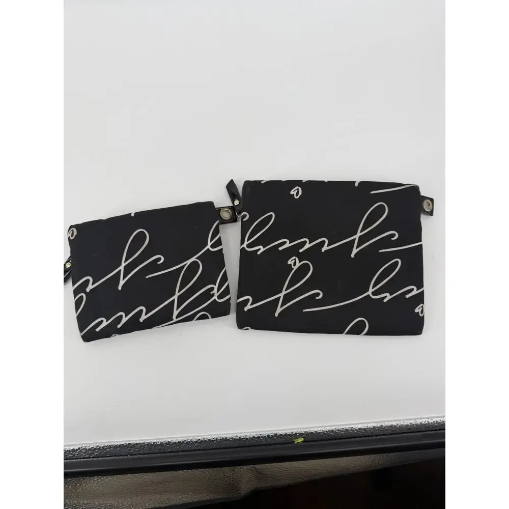 Juicy Couture Cosmetic Bag Wristlet Lot of 2 Black Pink Zipper Logo Y2K